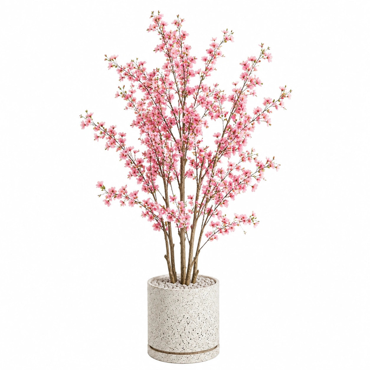 Albero artificiale fiorito 180 cm rosa con vaso cilindrico decorativo per interni