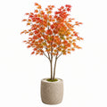 Albero artificiale acero 180 cm con vaso in cemento foglie rosso/arancione stile autunnale