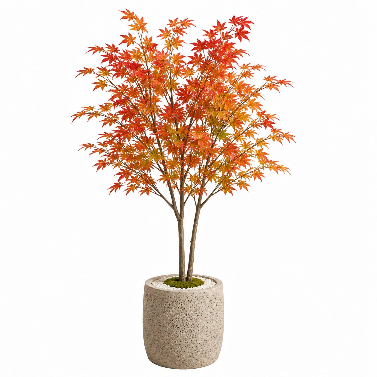 Albero artificiale acero 180 cm con vaso in cemento foglie rosso/arancione stile autunnale