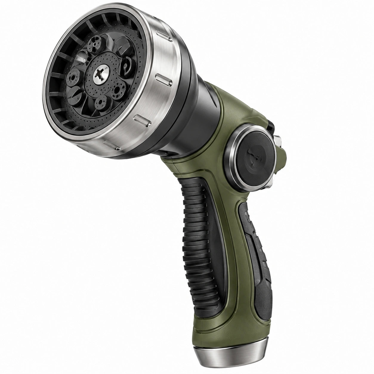 Pistola irrigatrice 20 cm in plastica e metallo verde nero con getto regolabile