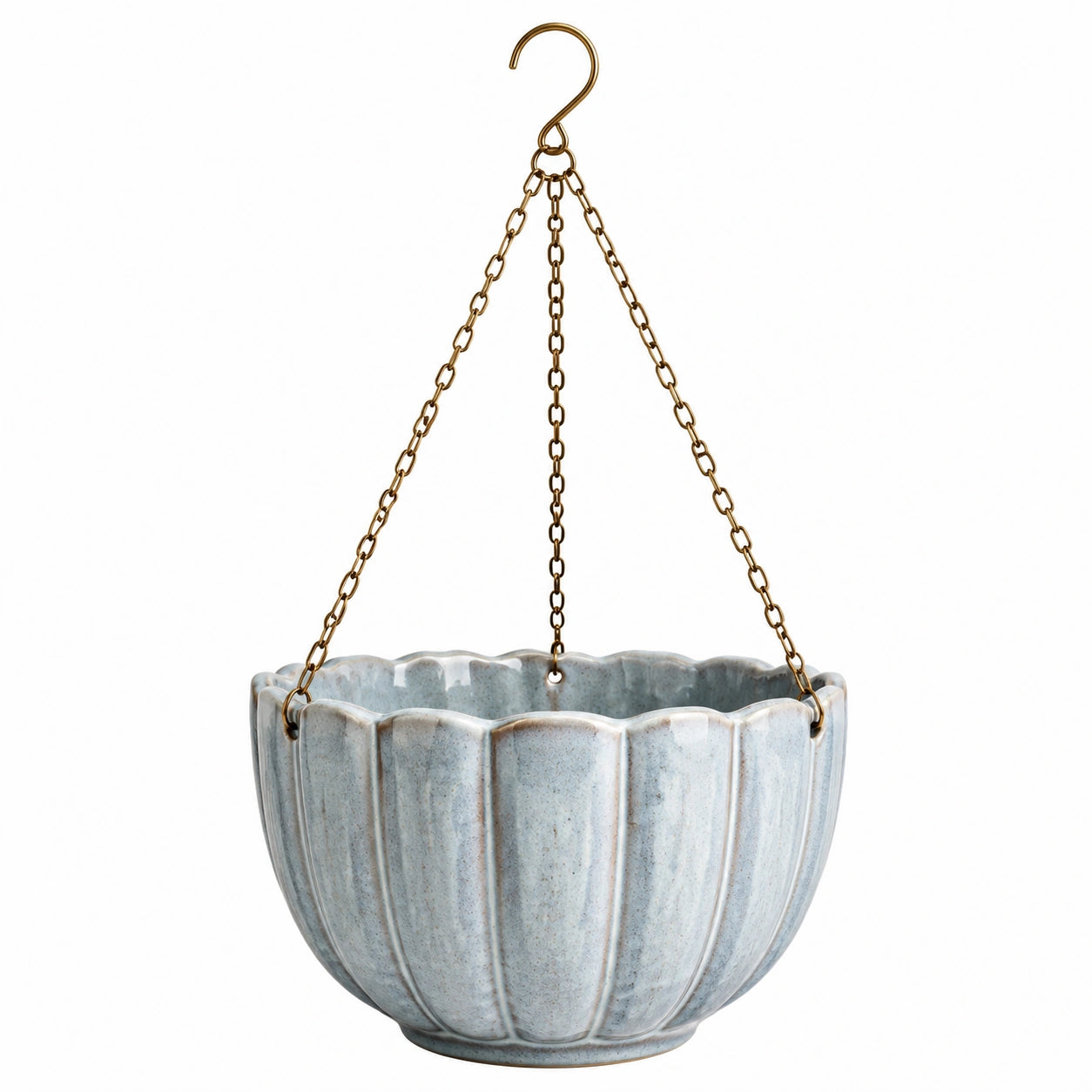Vaso sospeso in ceramica Ø18 cm grigio chiaro con catene metalliche per piante da interno