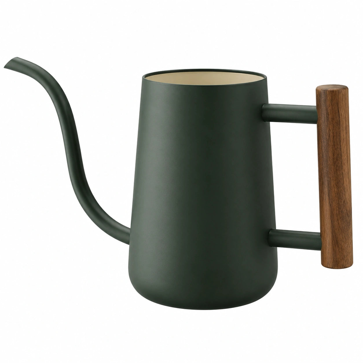 Annaffiatoio 1.5 L in metallo verde scuro con manico in legno e beccuccio lungo