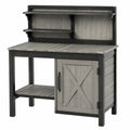 Tavolo da giardinaggio 112 x 54 x 168 cm in legno grigio e nero con ripiani e armadietto