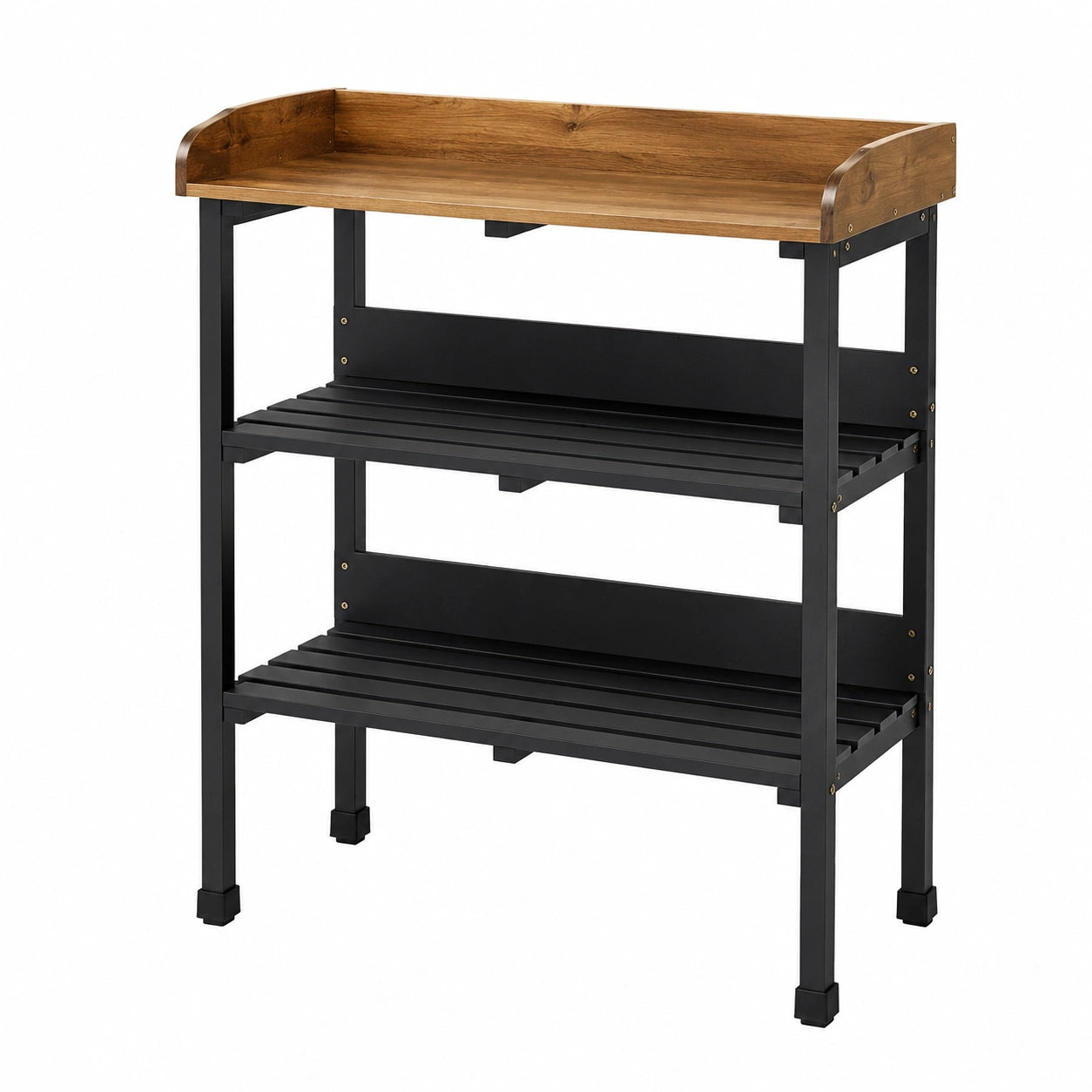 Banco da giardinaggio 100 x 55 x 100 cm in legno e metallo nero con ripiani