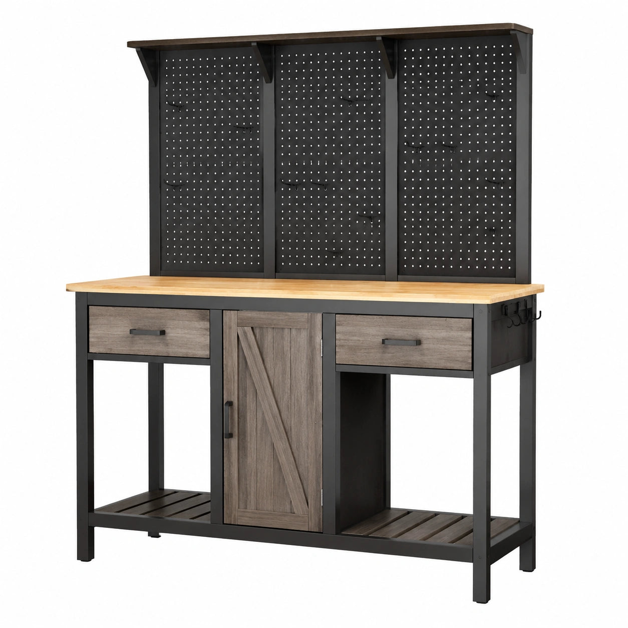 Banco da giardinaggio 122 x 61 x 183 cm in metallo e legno marrone e nero con pannello portautensili