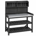 Tavolo da giardinaggio 120 x 60 x 165 cm in legno nero con piano zincato e ripiani
