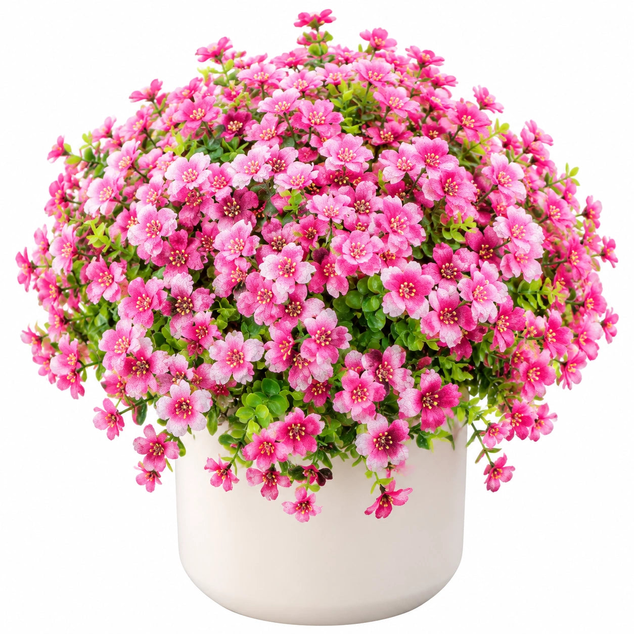 Pianta artificiale in vaso 30 cm fiori rosa in tessuto per decorazione da interno