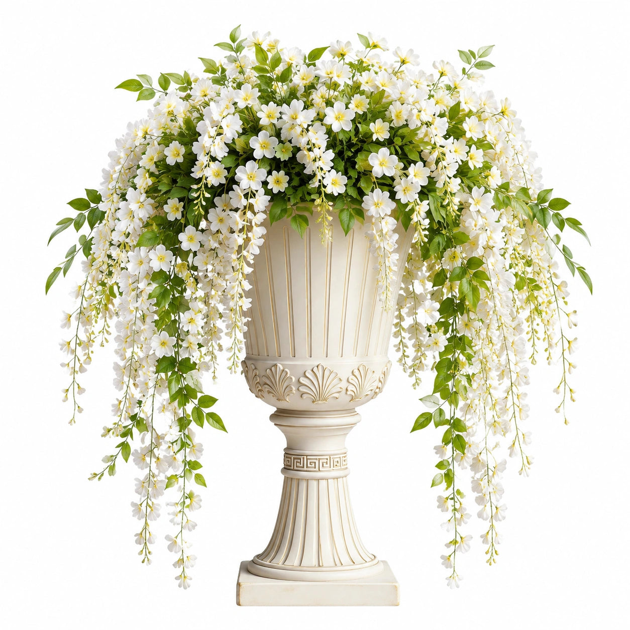 Pianta fiorita artificiale in vaso 120 cm bianco e verde - cascante stile classico