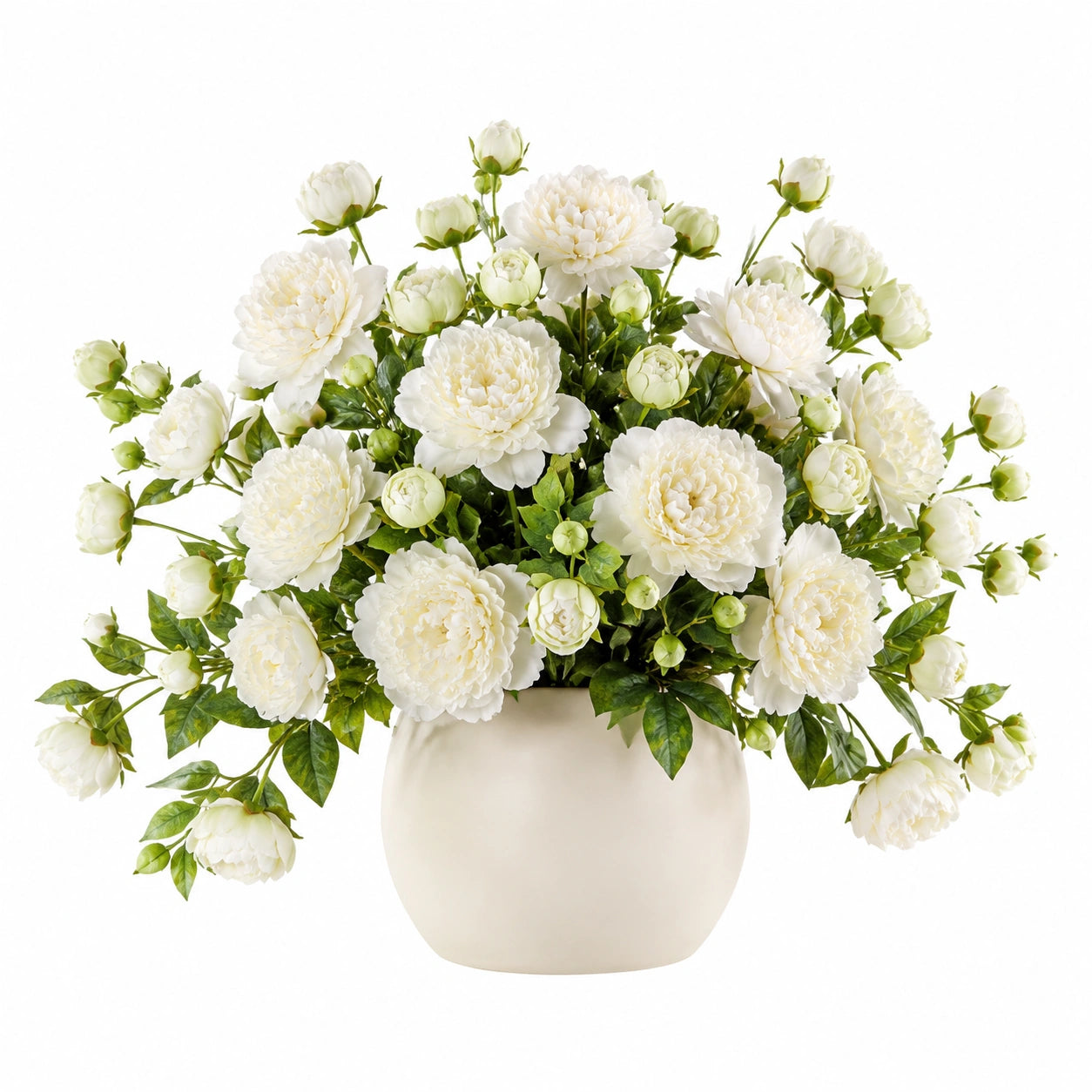 Pianta artificiale in vaso 65 cm fiori bianchi e foglie verdi per decorazione da interno