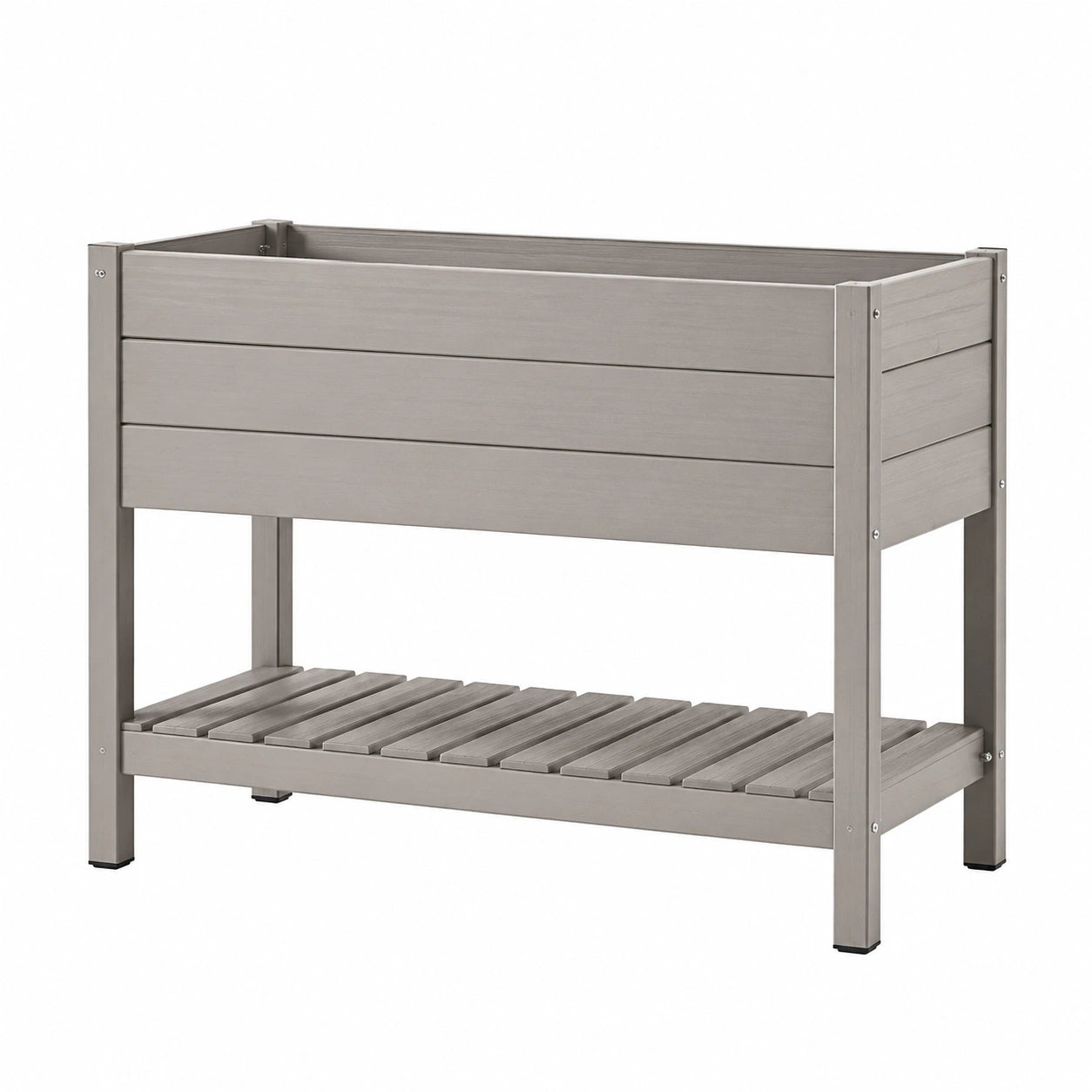 Fioriera rialzata 100 x 50 x 90 cm in legno composito grigio con ripiano inferiore per esterno