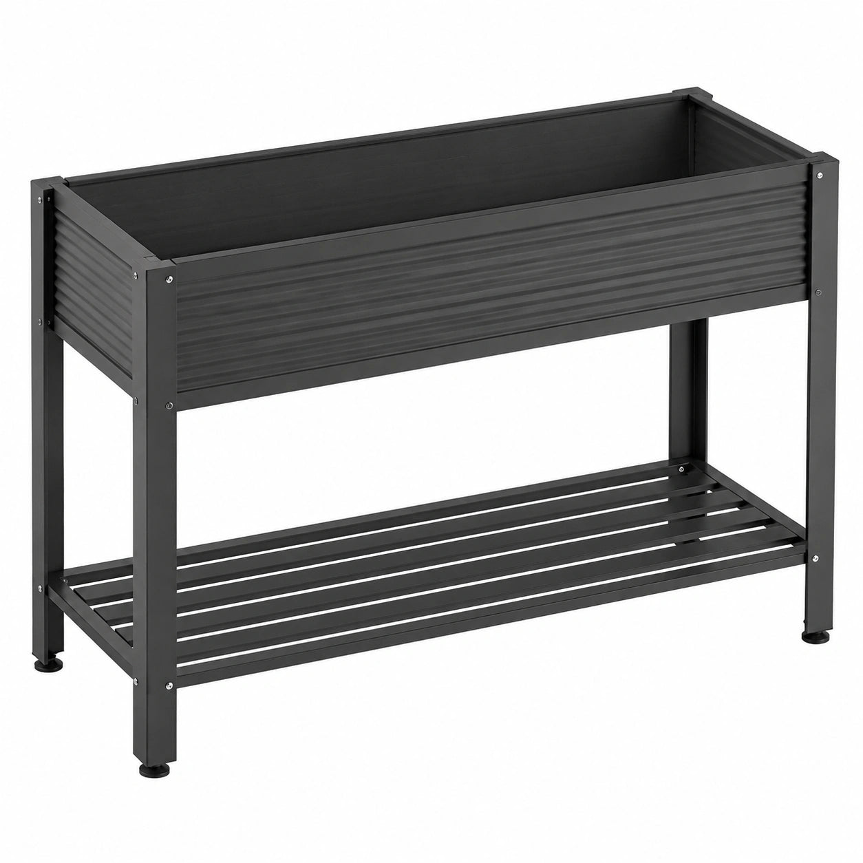 Fioriera rialzata 100 x 40 x 80 cm in acciaio nero con ripiano - per giardino e balcone